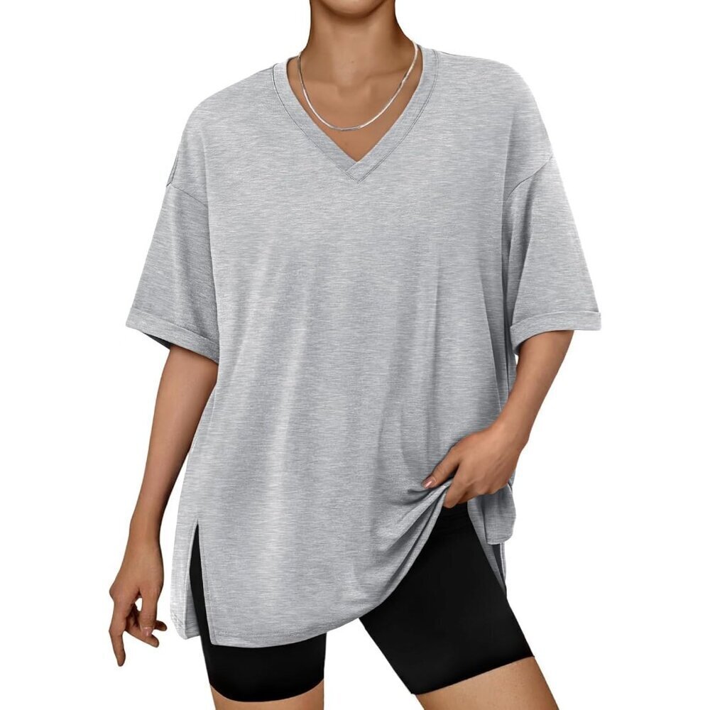 Oversized Workout T Shirt Plus Size Women's Casual V Neck Short Sleeve Tops